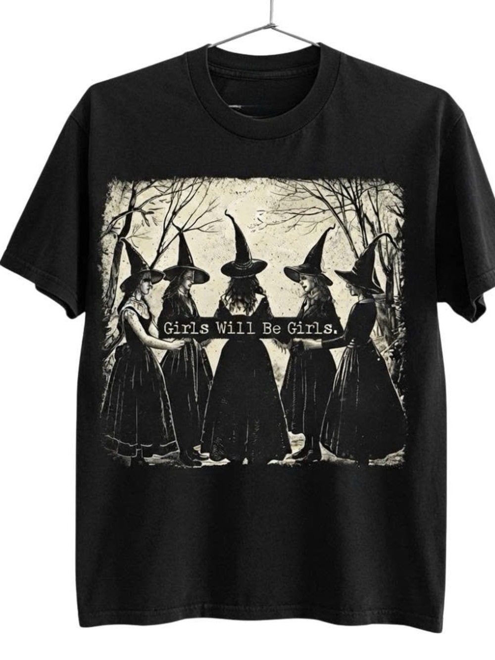 Girls Will Be Girls Witch Graphic Tee - Black